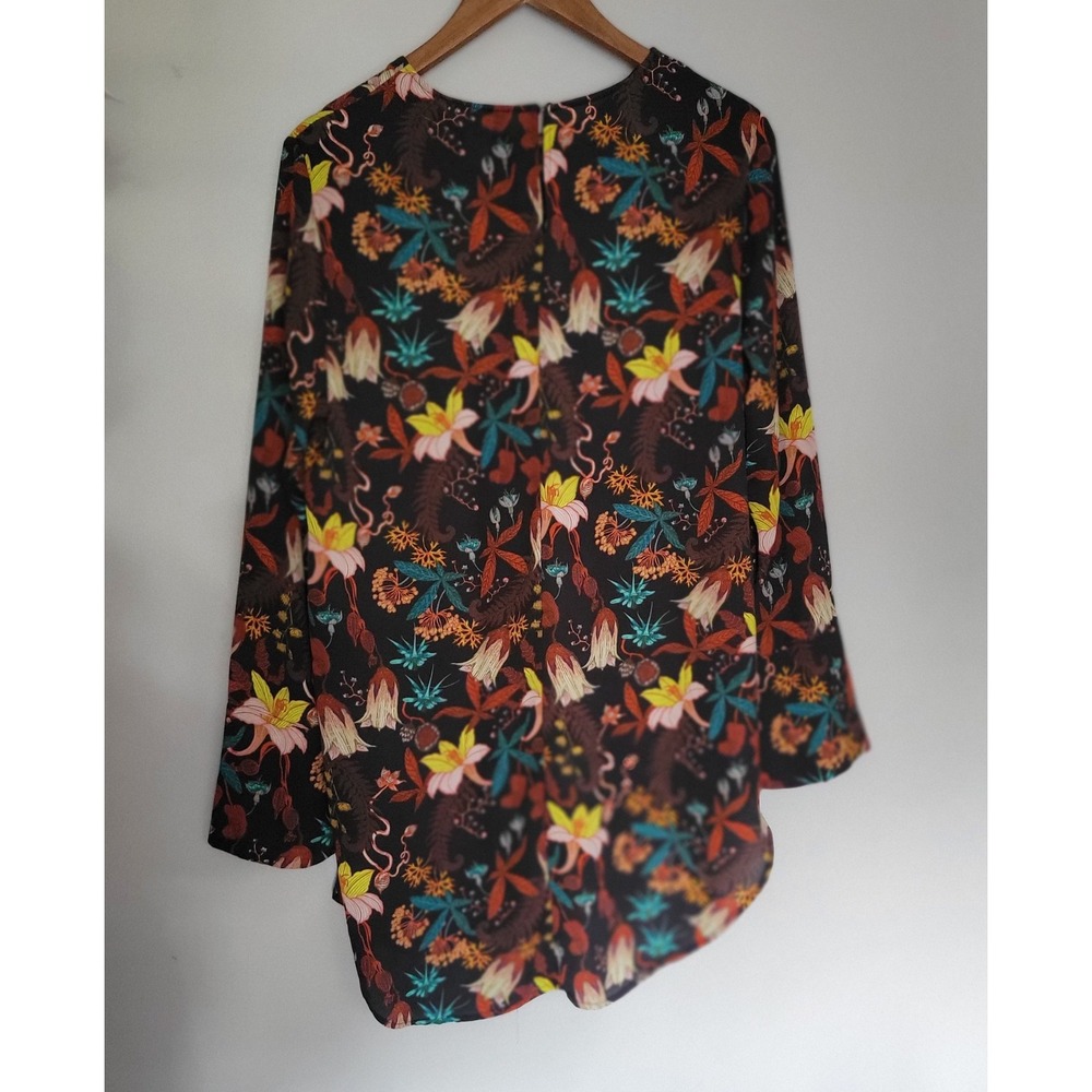 H&M multicolor botanical garden floral long sleeved‎ blouse Tunic Top Size 14 - Picture 9 of 12